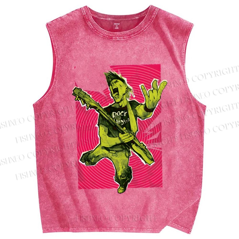 Unisex Rock Roll Graffiti Printed Washed Tank Top