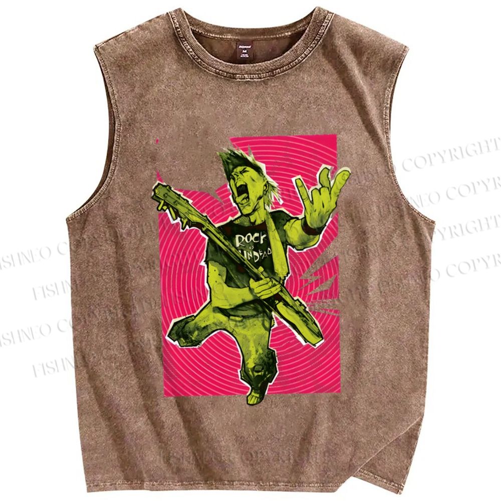 Unisex Rock Roll Graffiti Printed Washed Tank Top