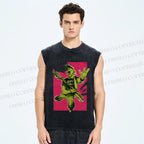 Unisex Rock Roll Graffiti Printed Washed Tank Top