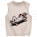 Unisex Chill Rabbit Bunny Skate Printed Washed Tank Top