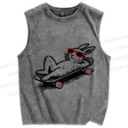 Unisex Chill Rabbit Bunny Skate Printed Washed Tank Top