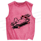 Unisex Chill Rabbit Bunny Skate Printed Washed Tank Top