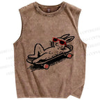 Unisex Chill Rabbit Bunny Skate Printed Washed Tank Top