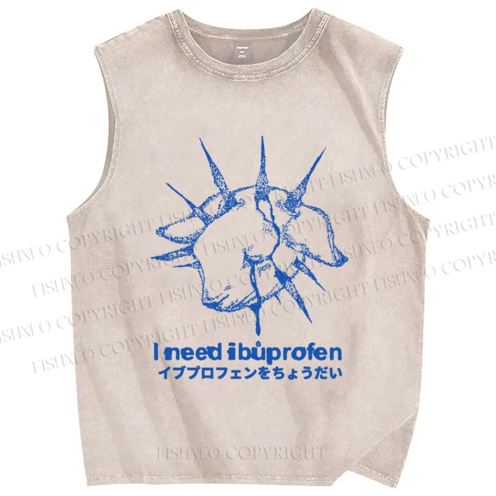 Unisex I need ibuprofen Sheep Printed Washed Tank Top