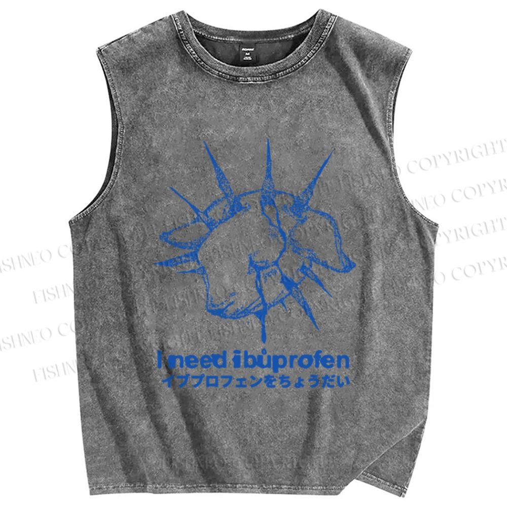 Unisex I need ibuprofen Sheep Printed Washed Tank Top
