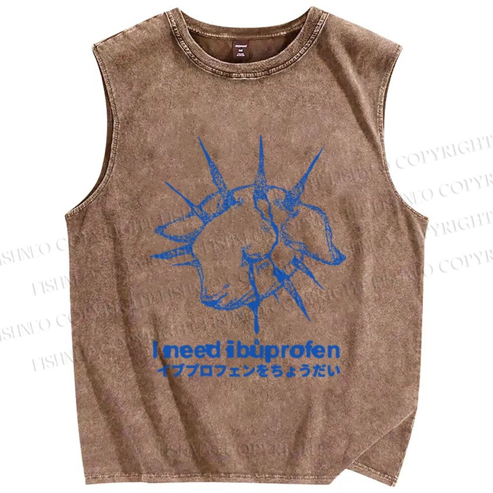 Unisex I need ibuprofen Sheep Printed Washed Tank Top