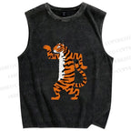 Unisex Funny Tiger Printed Washed Tank Top
