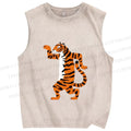 Unisex Funny Tiger Printed Washed Tank Top