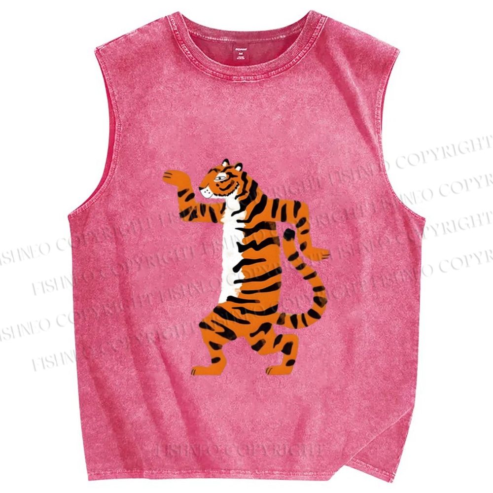 Unisex Funny Tiger Printed Washed Tank Top