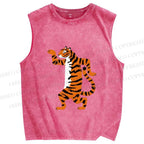 Unisex Funny Tiger Printed Washed Tank Top