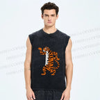 Unisex Funny Tiger Printed Washed Tank Top