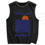 Unisex Sea Wave Printed Washed Tank Top