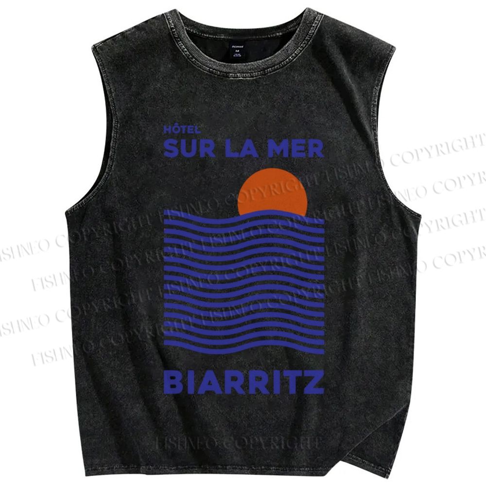 Unisex Sea Wave Printed Washed Tank Top