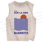 Unisex Sea Wave Printed Washed Tank Top