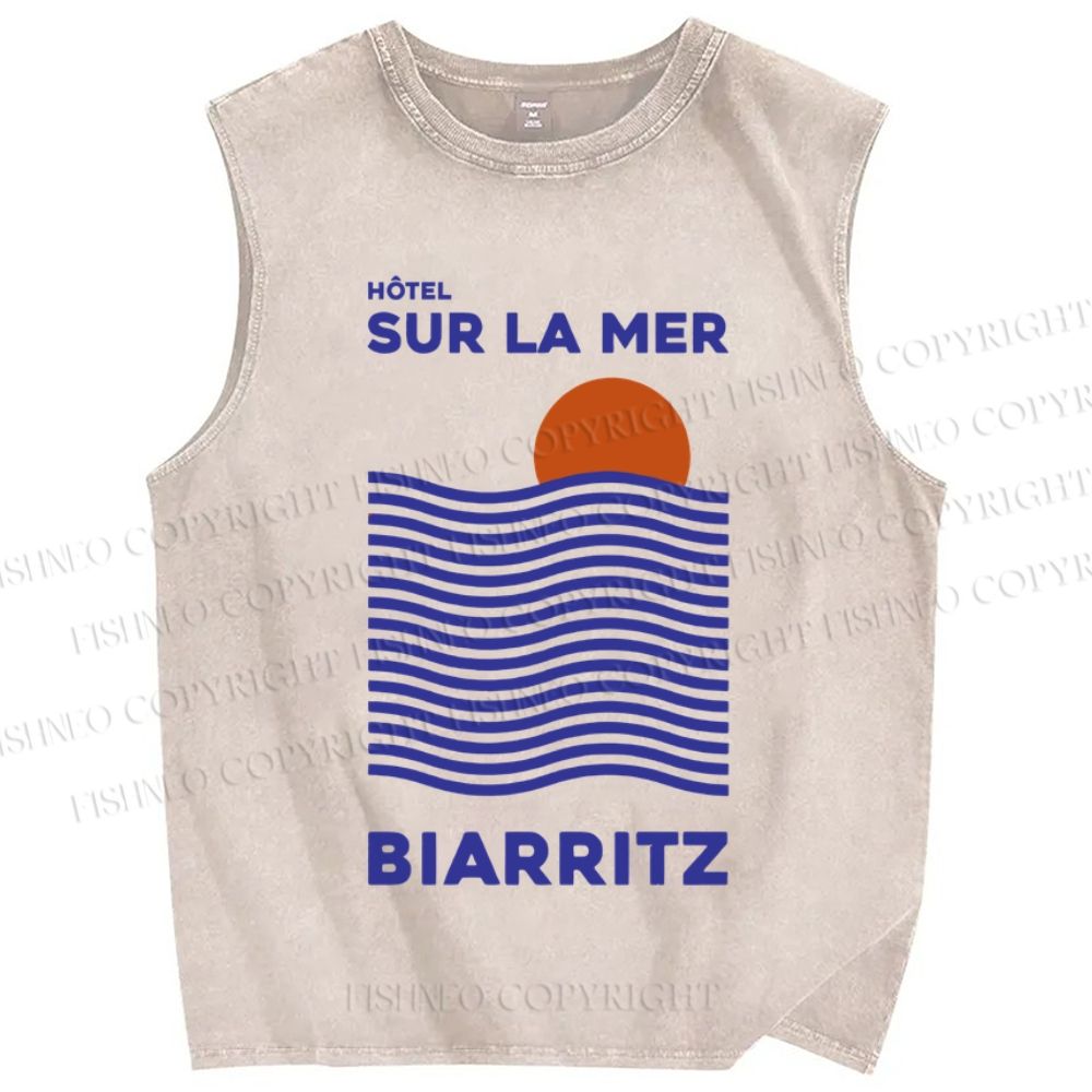 Unisex Sea Wave Printed Washed Tank Top