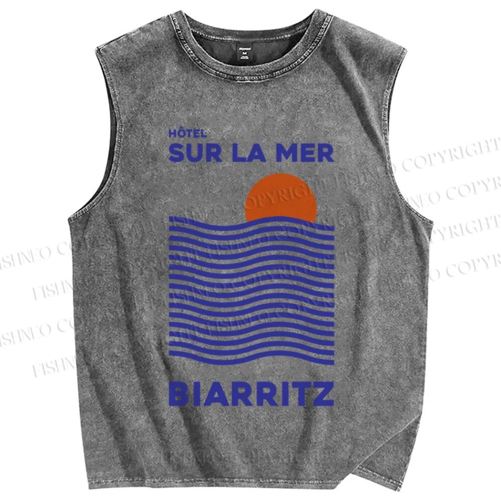 Unisex Sea Wave Printed Washed Tank Top