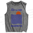 Unisex Sea Wave Printed Washed Tank Top