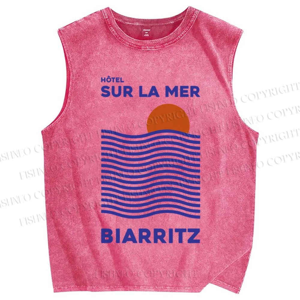 Unisex Sea Wave Printed Washed Tank Top