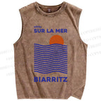 Unisex Sea Wave Printed Washed Tank Top