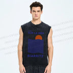 Unisex Sea Wave Printed Washed Tank Top
