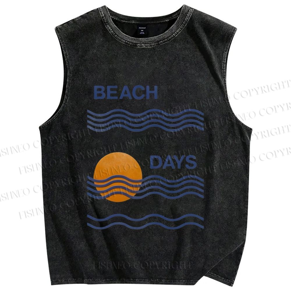 Unisex Beach Days Sea Wave Printed Washed Tank Top