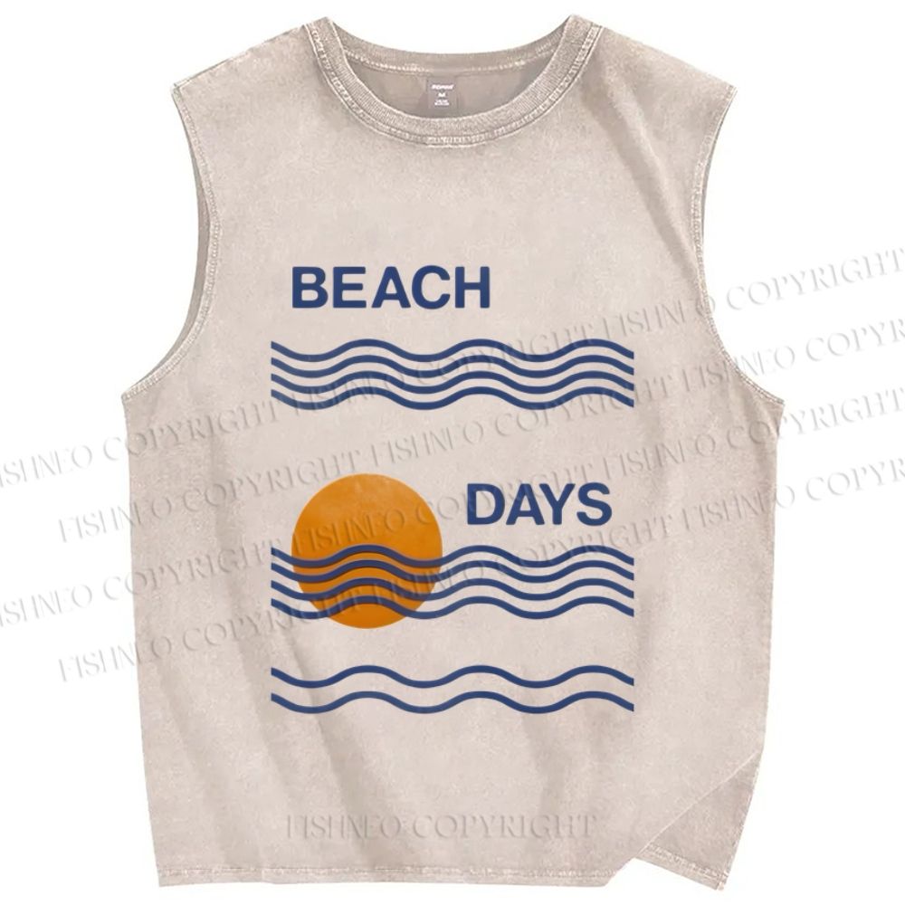 Unisex Beach Days Sea Wave Printed Washed Tank Top