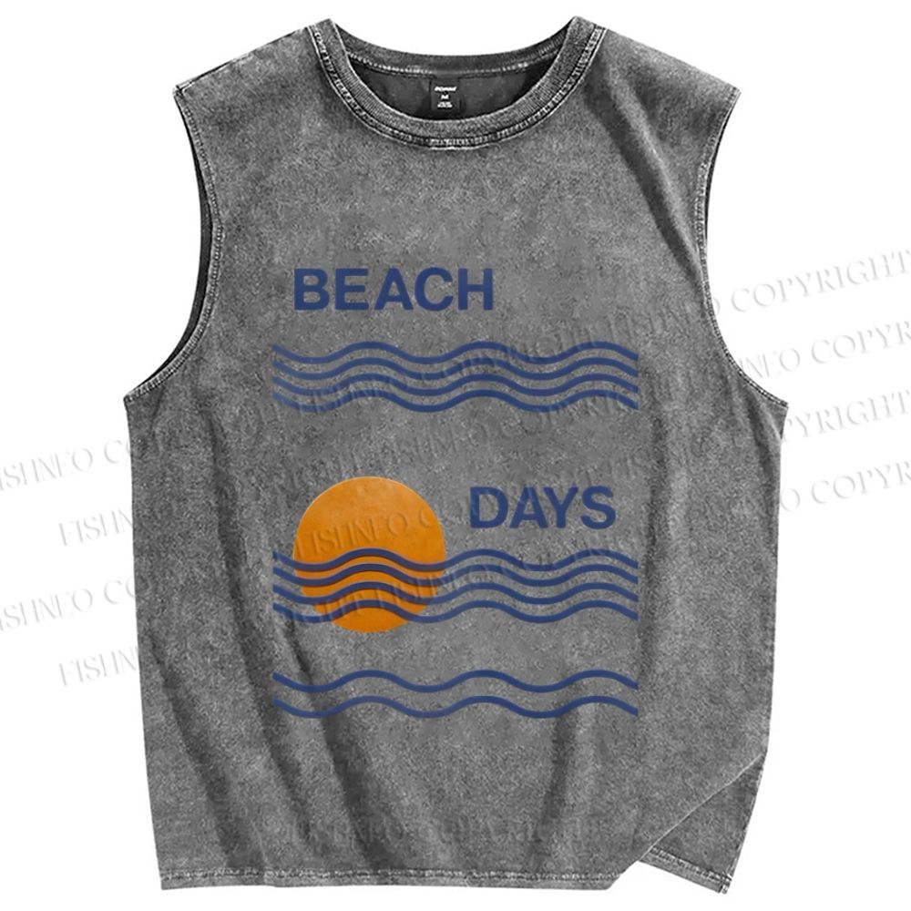 Unisex Beach Days Sea Wave Printed Washed Tank Top