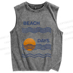 Unisex Beach Days Sea Wave Printed Washed Tank Top