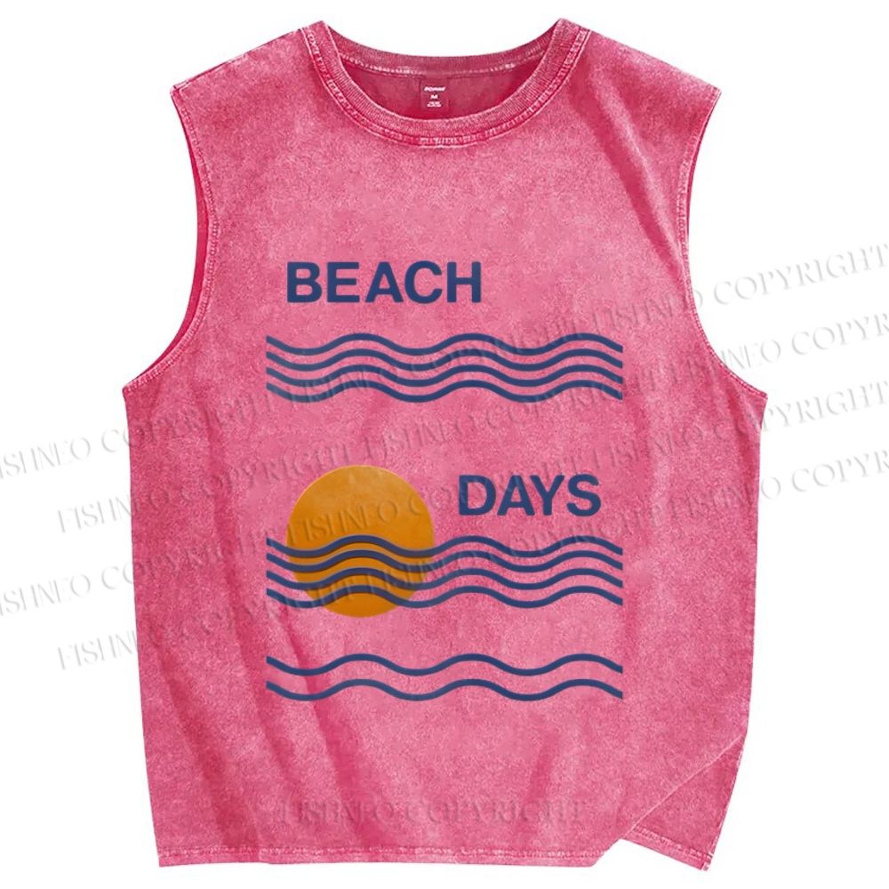 Unisex Beach Days Sea Wave Printed Washed Tank Top