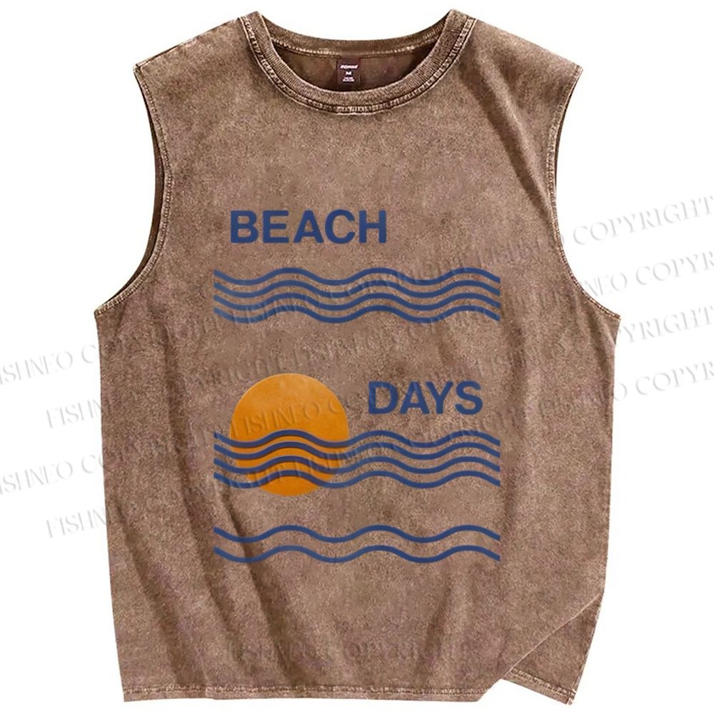 Unisex Beach Days Sea Wave Printed Washed Tank Top