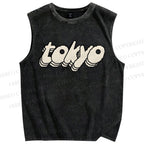 Unisex Tokyo Printed Washed Tank Top