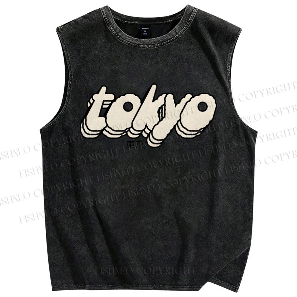 Unisex Tokyo Printed Washed Tank Top