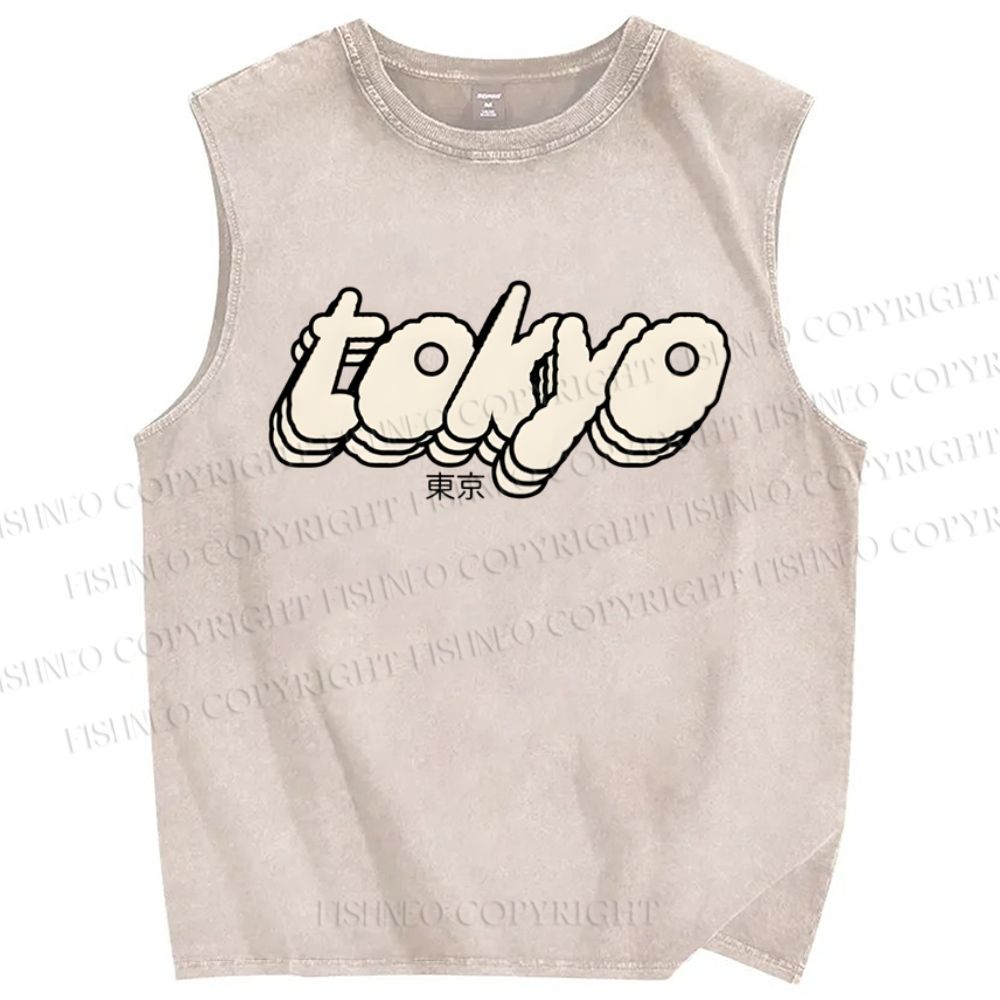 Unisex Tokyo Printed Washed Tank Top