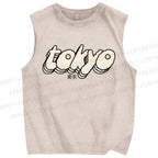 Unisex Tokyo Printed Washed Tank Top