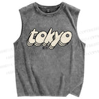 Unisex Tokyo Printed Washed Tank Top