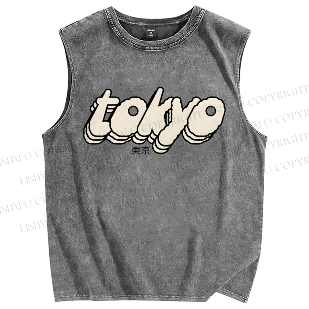 Unisex Tokyo Printed Washed Tank Top
