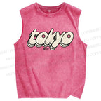 Unisex Tokyo Printed Washed Tank Top