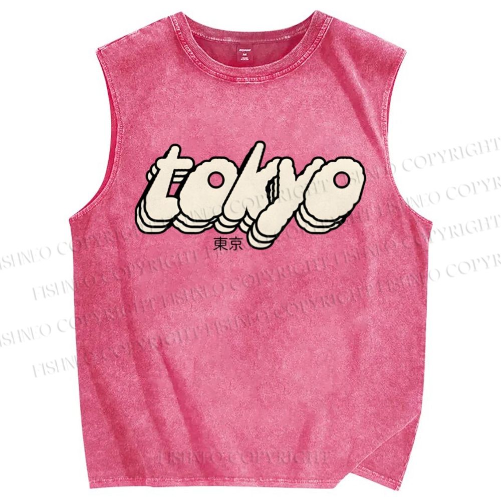 Unisex Tokyo Printed Washed Tank Top