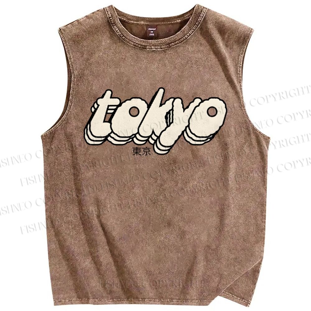 Unisex Tokyo Printed Washed Tank Top