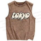 Unisex Tokyo Printed Washed Tank Top