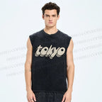 Unisex Tokyo Printed Washed Tank Top
