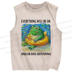 Unisex Everything Will Be Ok Frog Printed Washed Tank Top