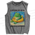 Unisex Everything Will Be Ok Frog Printed Washed Tank Top