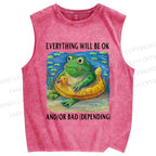 Unisex Everything Will Be Ok Frog Printed Washed Tank Top