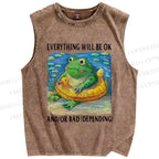 Unisex Everything Will Be Ok Frog Printed Washed Tank Top