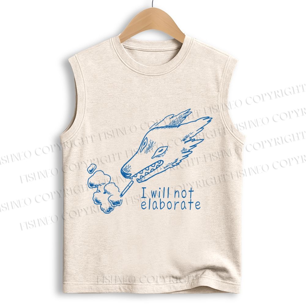 Unisex I will not elaborate Smoking Wolf Printed Cotton Tank Top