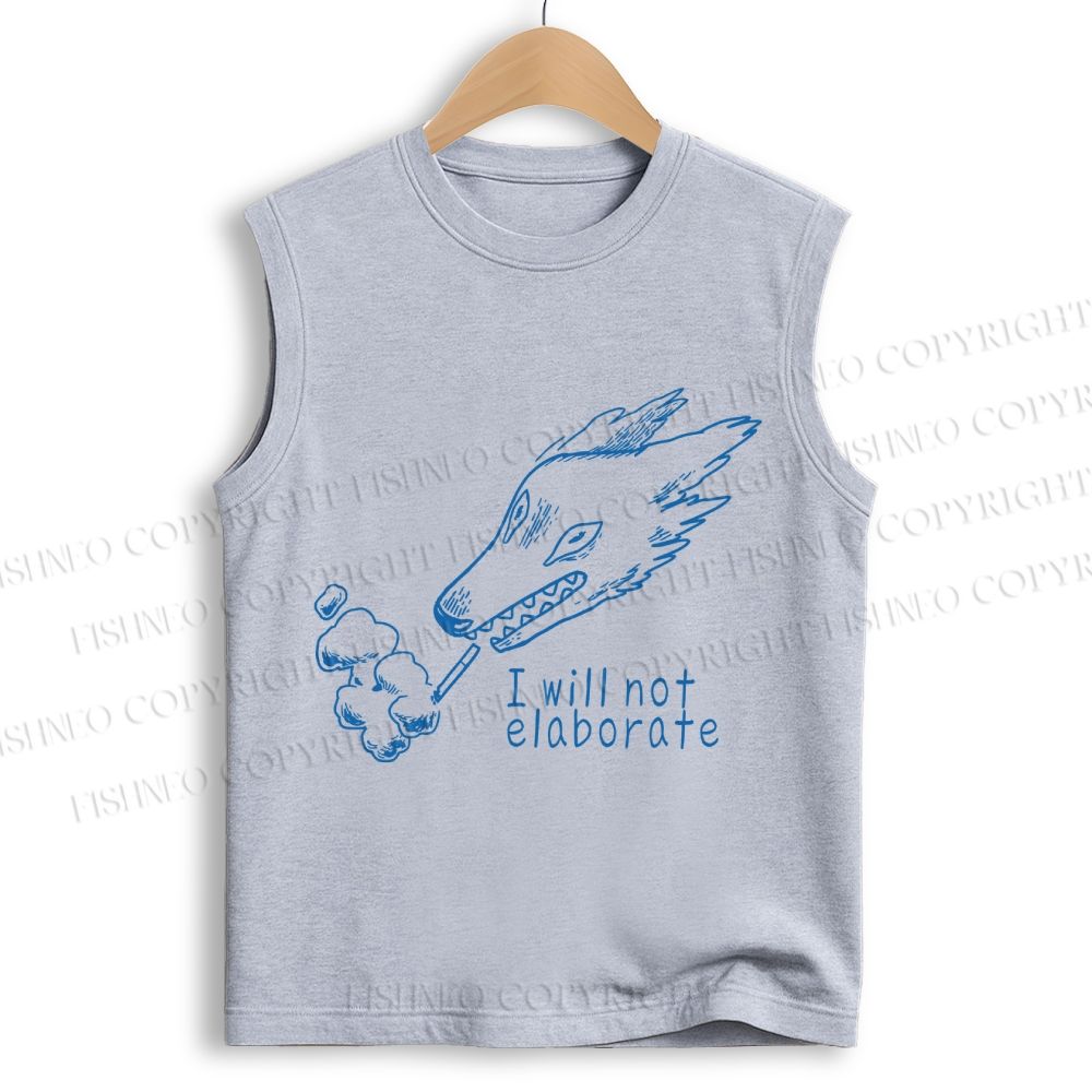 Unisex I will not elaborate Smoking Wolf Printed Cotton Tank Top