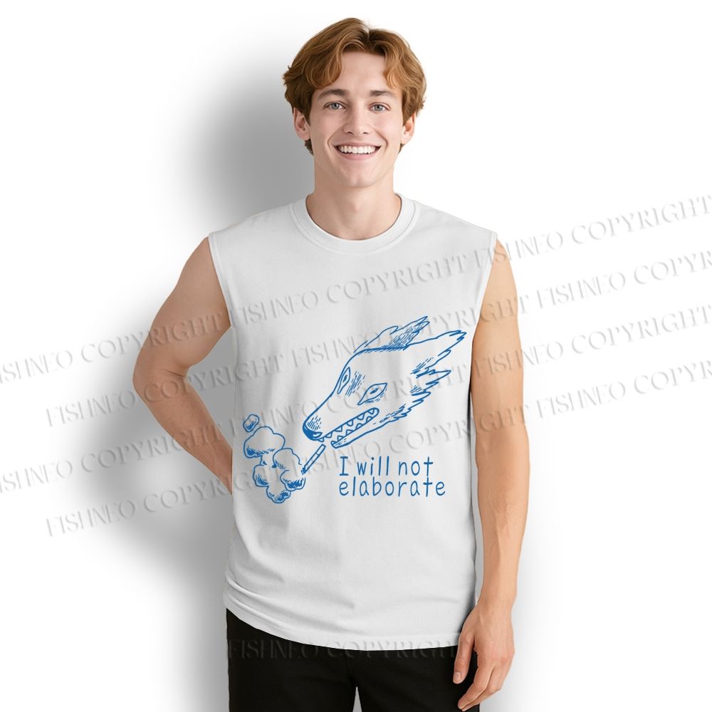 Unisex I will not elaborate Smoking Wolf Printed Cotton Tank Top