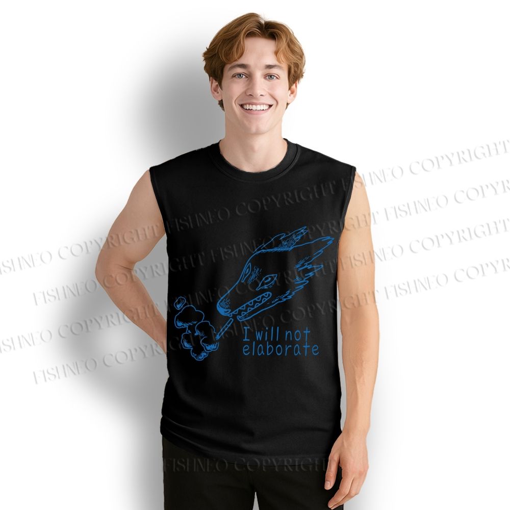 Unisex I will not elaborate Smoking Wolf Printed Cotton Tank Top
