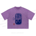 Vintage Sardine Fish Can Washed Cropped T-Shirt